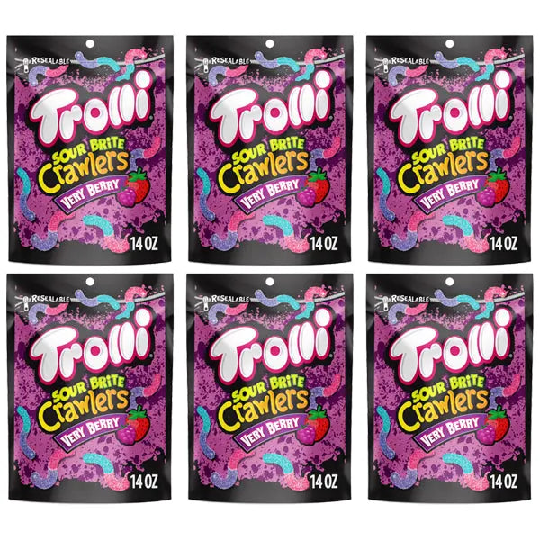 6 Pack - Trolli Sour Brite Crawlers Very Berry Sweet and Sour Gummy Worms 14oz Trolli